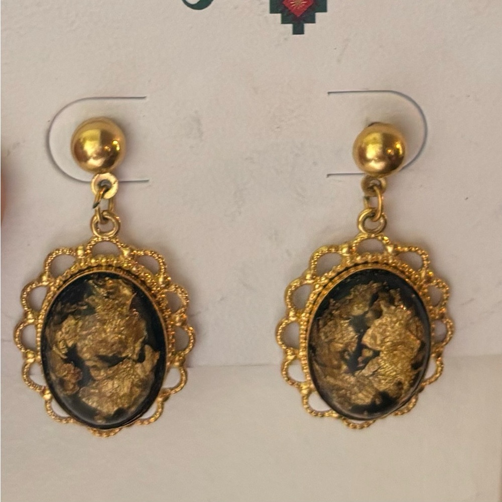 Elegant Gold and Black Dangle Earrings